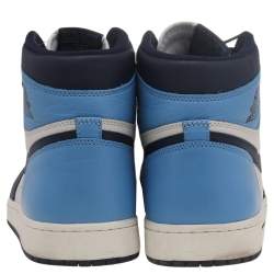 Pre Owned Air Jordan University Blue/White Leather Air Jordan 1 Retro High OG Sail Obsidian Sneakers Size 47