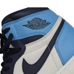 Pre Owned Air Jordan University Blue/White Leather Air Jordan 1 Retro High OG Sail Obsidian Sneakers Size 47