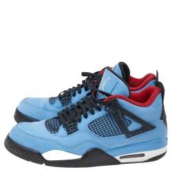 Pre Owned Jordan x Travis Scott Blue Nubuck Leather Air Jordan 4 Retro Cactus Jack Sneakers Size 47