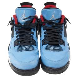 Pre Owned Jordan x Travis Scott Blue Nubuck Leather Air Jordan 4 Retro Cactus Jack Sneakers Size 47