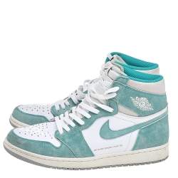 Air Jordan Turbo Green/White Suede And Leather Jordan 1 Retro High Sneakers Size 47