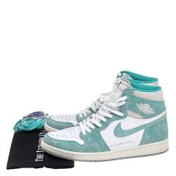 Air Jordan Turbo Green/White Suede And Leather Jordan 1 Retro High Sneakers Size 47