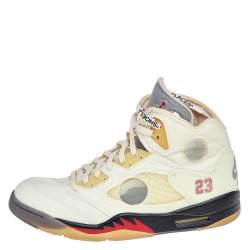 Off White x Air Jordan Cream Mesh Air Jordan 5 Retro Sail High Top Sneakers Size 47.5