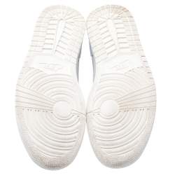 Pre Owned Air Jordans White-Light Blue Leather And Suede 1 Retro COJP Sneakers Size 47