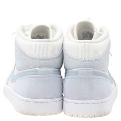 Pre Owned Air Jordans White-Light Blue Leather And Suede 1 Retro COJP Sneakers Size 47