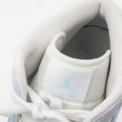 Pre Owned Air Jordans White-Light Blue Leather And Suede 1 Retro COJP Sneakers Size 47