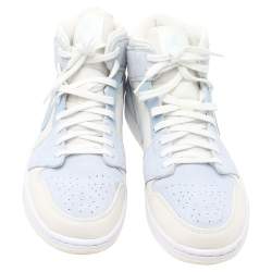 Pre Owned Air Jordans White-Light Blue Leather And Suede 1 Retro COJP Sneakers Size 47