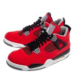 Pre Owned Air Jordan Fire Red/Black Nubuck Leather Toro Bravo Jordan 4 Retro Sneakers Size 42