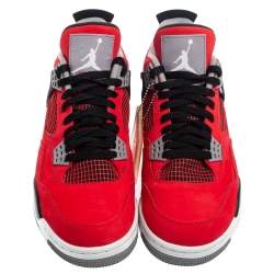 Pre Owned Air Jordan Fire Red/Black Nubuck Leather Toro Bravo Jordan 4 Retro Sneakers Size 42