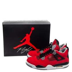 Pre Owned Air Jordan Fire Red/Black Nubuck Leather Toro Bravo Jordan 4 Retro Sneakers Size 42
