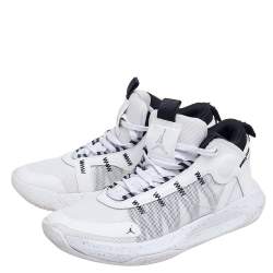 Nike Air Jordan White/Black Leather And Mesh High Top Sneakers Size 43