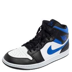 Pre Owned Air Jordan 1 White/Black Racer Blue Leather and Fabric Mid Sneakers Size 46