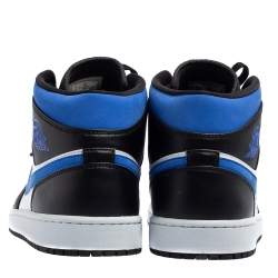 Pre Owned Air Jordan 1 White/Black Racer Blue Leather and Fabric Mid Sneakers Size 46