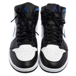 Pre Owned Air Jordan 1 White/Black Racer Blue Leather and Fabric Mid Sneakers Size 46