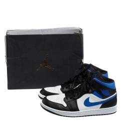 Pre Owned Air Jordan 1 White/Black Racer Blue Leather and Fabric Mid Sneakers Size 46