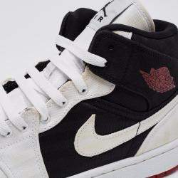 Pre Owned Nike Jordan 1 Mid Black/White Canvas High Top Sneakers Size 40