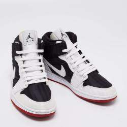 Pre Owned Nike Jordan 1 Mid Black/White Canvas High Top Sneakers Size 40