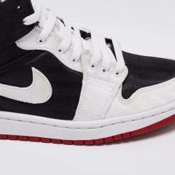 Pre Owned Nike Jordan 1 Mid Black/White Canvas High Top Sneakers Size 40