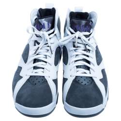 Air Jordan 1 White/Grey Leather And Nubuck Leather High Top Sneakers Size 44