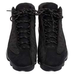 Air Jordan Black Suede And Reflective Mesh Air Jordan 13 Retro High Top Sneakers Size 44.5