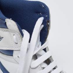 Air Jordans White/Metallic Navy Blue Leather Jordan 1 Retro High OG Sneakers Size 42