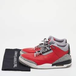 Pre Owned Air Jordan Red/Grey Leather Air Jordan 3 Retro SE Unite Fire Sneakers Size 47