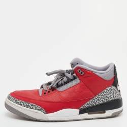 Pre Owned Air Jordan Red/Grey Leather Air Jordan 3 Retro SE Unite Fire Sneakers Size 47