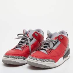 Pre Owned Air Jordan Red/Grey Leather Air Jordan 3 Retro SE Unite Fire Sneakers Size 47