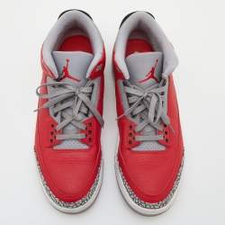 Pre Owned Air Jordan Red/Grey Leather Air Jordan 3 Retro SE Unite Fire Sneakers Size 47