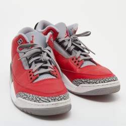 Pre Owned Air Jordan Red/Grey Leather Air Jordan 3 Retro SE Unite Fire Sneakers Size 47