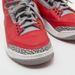 Pre Owned Air Jordan Red/Grey Leather Air Jordan 3 Retro SE Unite Fire Sneakers Size 47