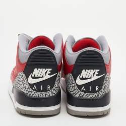 Pre Owned Air Jordan Red/Grey Leather Air Jordan 3 Retro SE Unite Fire Sneakers Size 47