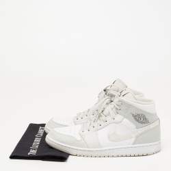 Pre Owned Air Jordan 1 Mid Grey/White Leather Camo High Top Sneakers Size 44