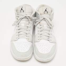 Pre Owned Air Jordan 1 Mid Grey/White Leather Camo High Top Sneakers Size 44