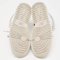 Pre Owned Air Jordan 1 Mid Grey/White Leather Camo High Top Sneakers Size 44