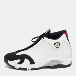 Pre Owned Air Jordan White/Black Leather and Suede Jordan 14 Retro Sneakers Size 42.5