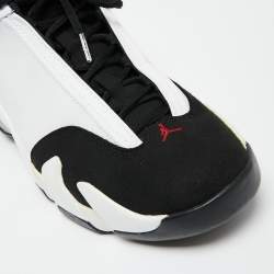 Pre Owned Air Jordan White/Black Leather and Suede Jordan 14 Retro Sneakers Size 42.5