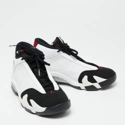Pre Owned Air Jordan White/Black Leather and Suede Jordan 14 Retro Sneakers Size 42.5
