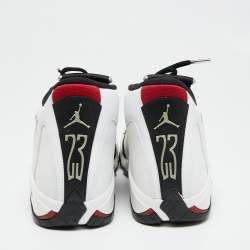 Pre Owned Air Jordan White/Black Leather and Suede Jordan 14 Retro Sneakers Size 42.5
