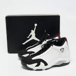 Pre Owned Air Jordan White/Black Leather and Suede Jordan 14 Retro Sneakers Size 42.5