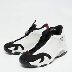Pre Owned Air Jordan White/Black Leather and Suede Jordan 14 Retro Sneakers Size 42.5