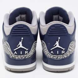 Pre Owned Air Jordan Navy Blue/Grey Leather 3 Retro Sneakers Size 42.5