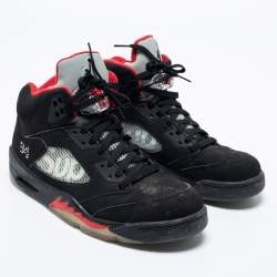 Pre Owned Jordan Black Nubuck Leather Air Jordan 5 Retro Supreme High Top Sneakers Size 44