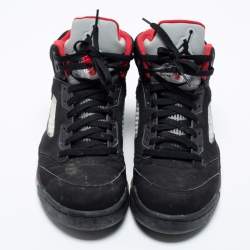 Pre Owned Jordan Black Nubuck Leather Air Jordan 5 Retro Supreme High Top Sneakers Size 44