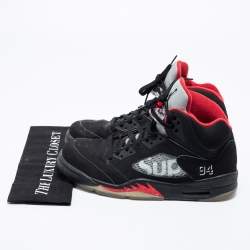 Pre Owned Jordan Black Nubuck Leather Air Jordan 5 Retro Supreme High Top Sneakers Size 44