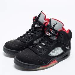 Pre Owned Jordan Black Nubuck Leather Air Jordan 5 Retro Supreme High Top Sneakers Size 44