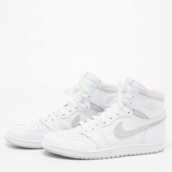 Air Jordan 1 Mid Grey/White Leather And Suede High Top Sneakers Size 47