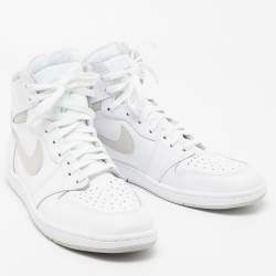 Air Jordan 1 Mid Grey/White Leather And Suede High Top Sneakers Size 47