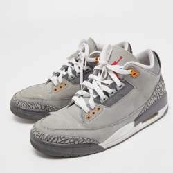Air Jordans 3 Grey Nubuck Leather Retro Cool Grey Sneakers Size 42.5