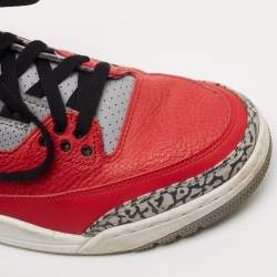 Air Jordans 3 Red/Grey Leather Unite Fire Red Sneakers Size 42.5
